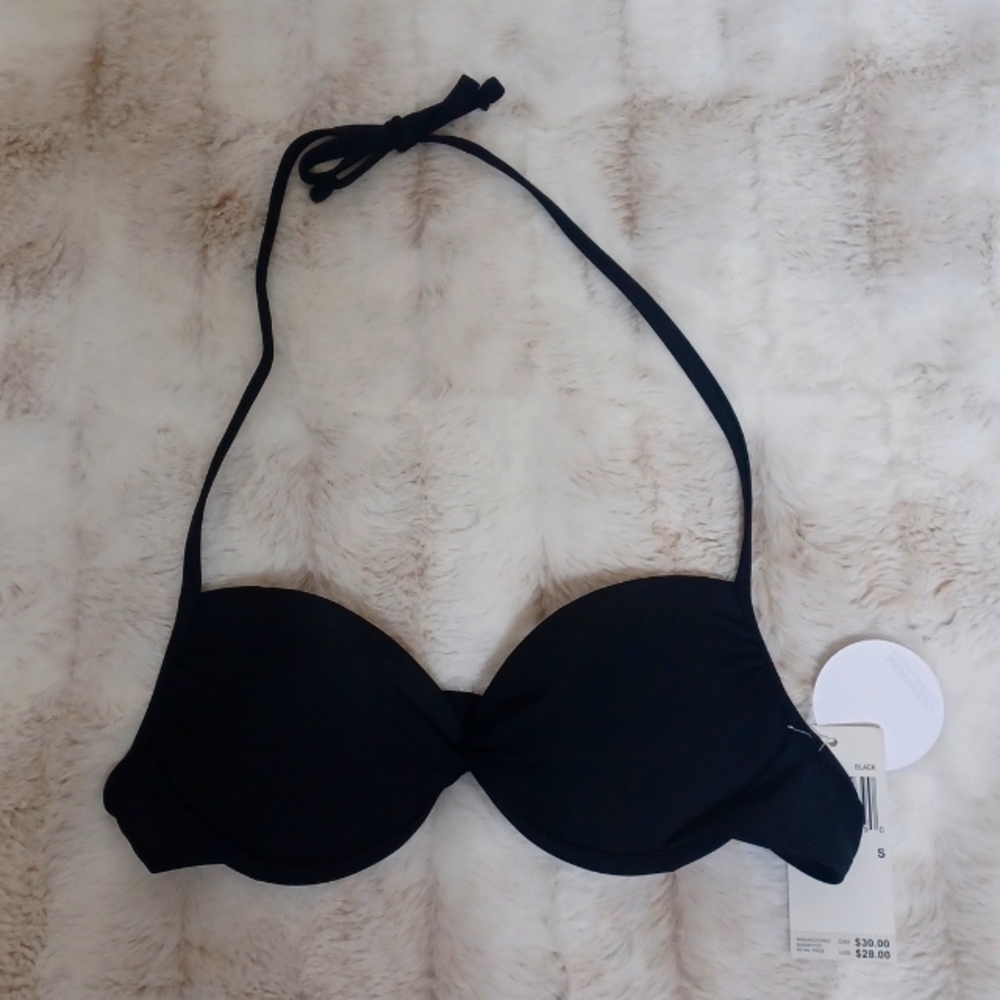 New Hot Water black baiting suit top with gold clasp.